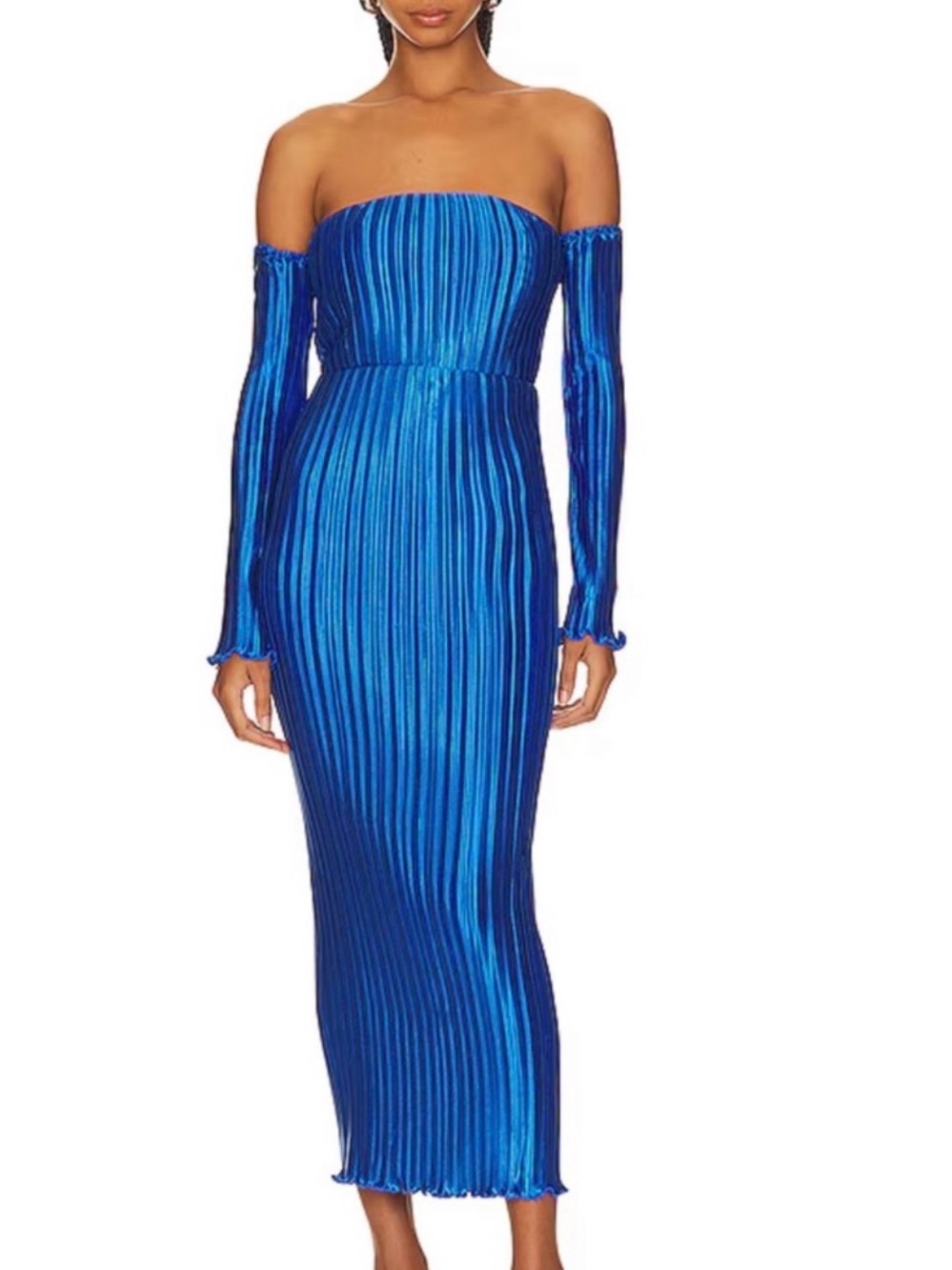 Strapless Navy Pleated Maxi Skirt